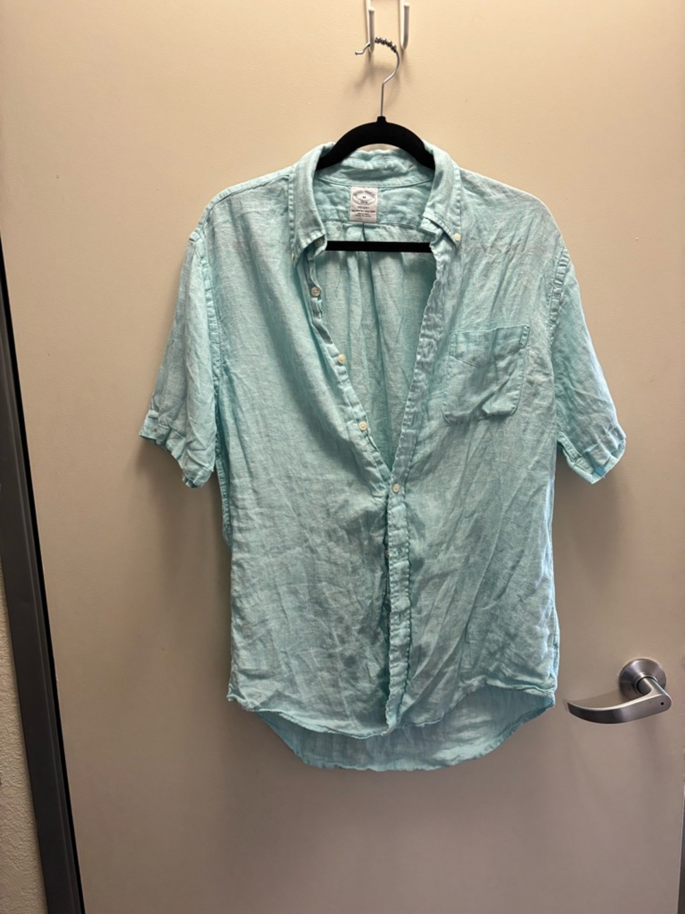 Brooks Brothers Aqua Short-Sleeve Linen Button-Down Shirt